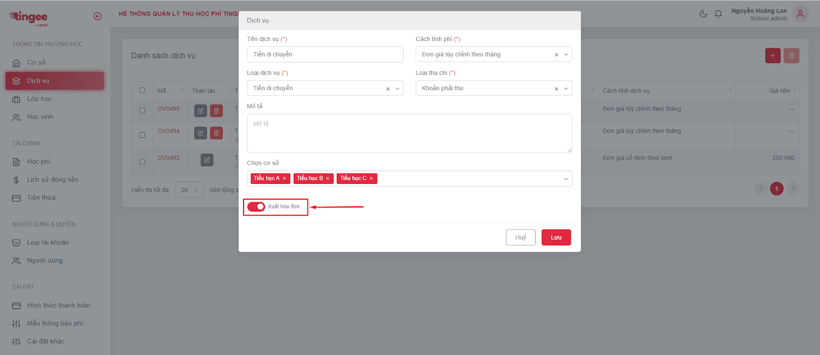 Danh sách dịch vụ